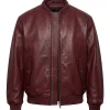 Fola Burgundy Leather Bomber Jacket Front