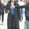 Gal Gadot Movie The Runner On Set 2026 Black Long Puffer Coat Front