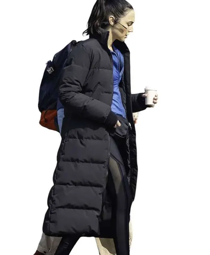 Gal Gadot Movie The Runner On Set 2026 Black Long Puffer Coat