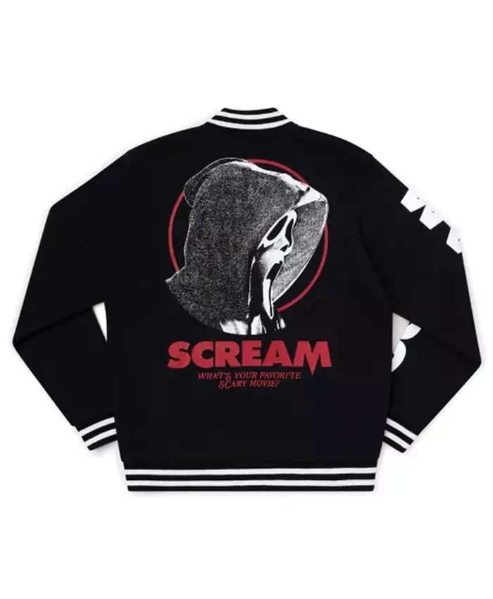 Ghost Face x Scream Black Varsity Jacket For Sale
