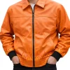 Ghost Flame Orannge Leather Bomber Jacket Front