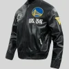 Golden State Warriors Black Leather Bomber Jacket