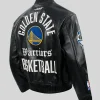 Golden State Warriors Black Leather Bomber Jacket For Sale