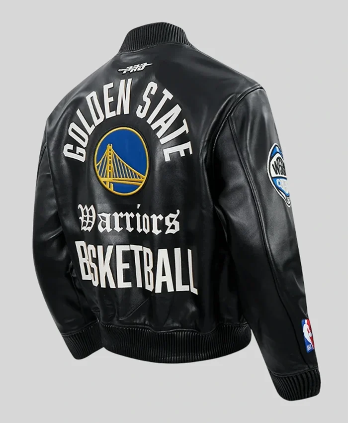 Golden State Warriors Black Leather Bomber Jacket For Sale