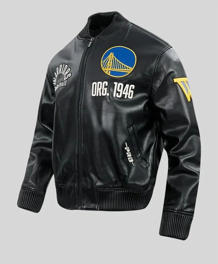 Golden State Warriors Black Leather Bomber Jacket
