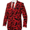 Halloween Bat Print Red Blazer Suit