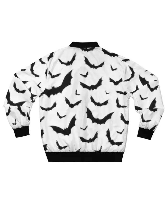 Halloween Bats White Bomber Jacket For Sale