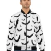 Halloween Bats White Bomber Jacket Front