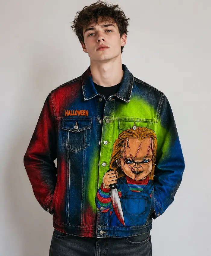 Chucky Hand Painted Horror Style Denim Jacket Sale