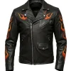 Halloween Flame Skull Leather Motorcycle Jacket