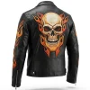 Halloween Flame Skull Leather Motorcycle Jacket For Sale