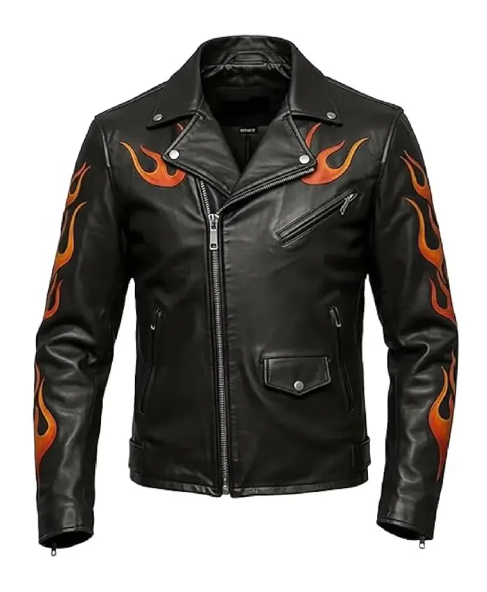 Halloween Flame Skull Leather Motorcycle Jacket