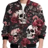 Halloween Floral Skull Golf Windbreaker Satin Jacket