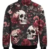 Halloween Floral Skull Golf Windbreaker Satin Jacket Back