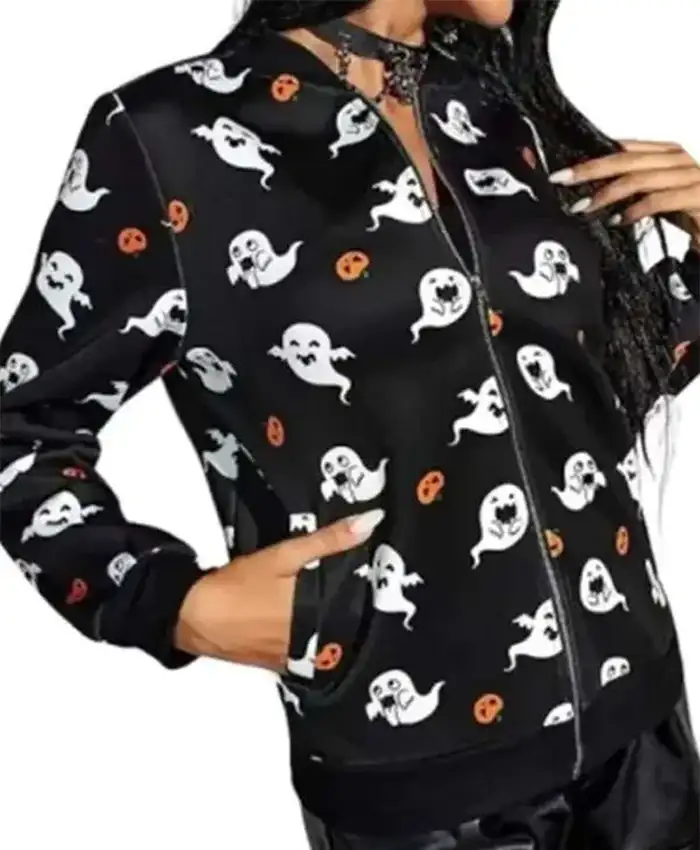 Halloween Ghost Black Bomber Jacket
