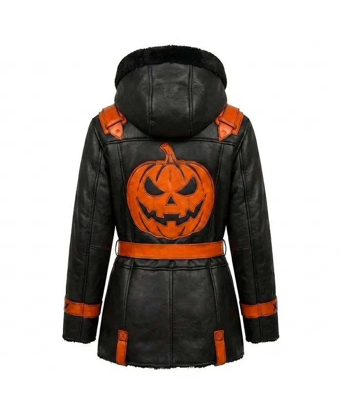 Halloween Gothic Pumpkin Hooded Leather Jacket Back