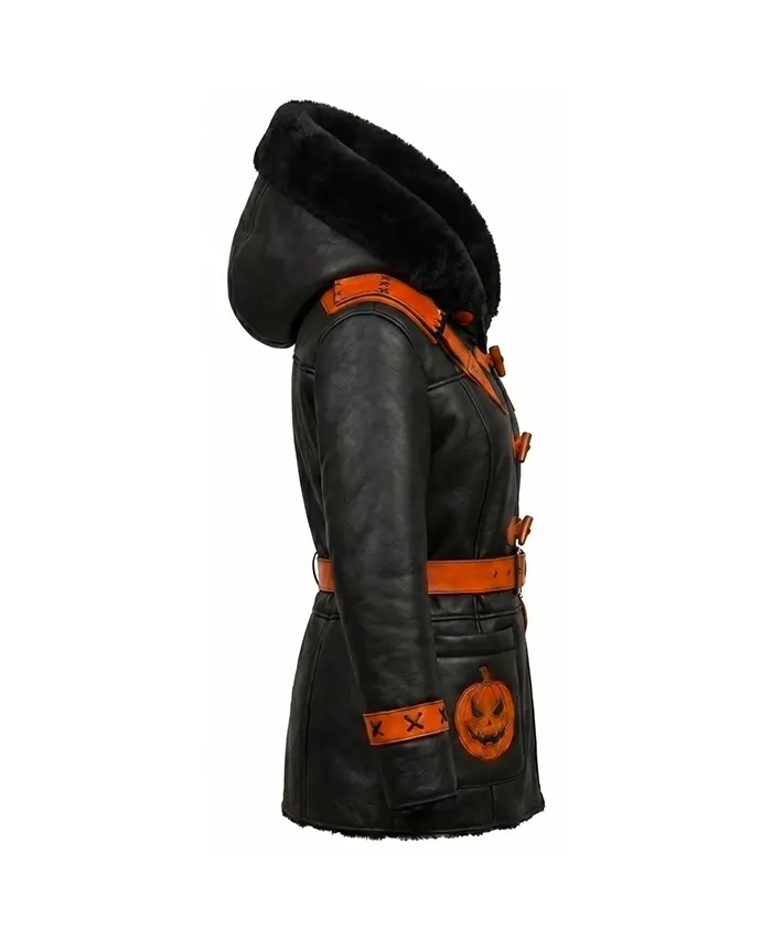 Halloween Gothic Pumpkin Hooded Leather Jacket Side