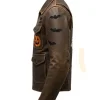 Halloween Patches Distressed Brown Leather Jacket Side