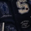 Halloween Protector Of NYC Navy And Butter Letterman Varsity Jacket On Sale