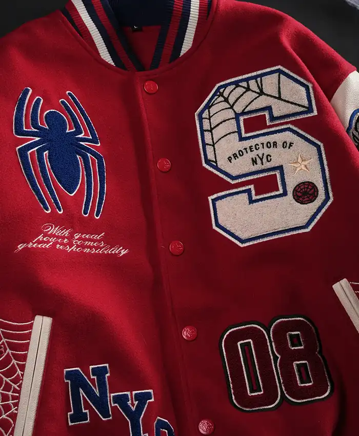 Halloween Protector Of NYC Red And Sand Letterman Varsity Jacket