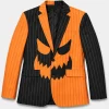 Halloween Pumpkin Face Pinstriped Blazer