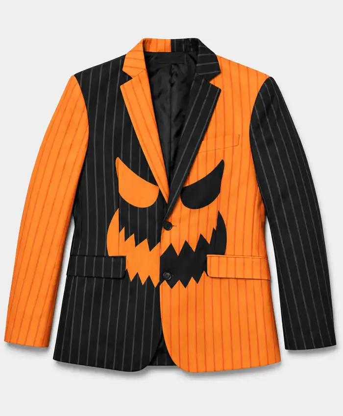 Halloween Pumpkin Face Pinstriped Blazer