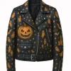 Halloween Pumpkin Ghost Leather Biker Jacket