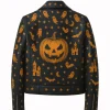 Halloween Pumpkin Ghost Leather Biker Jacket Back