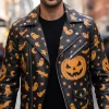 Halloween Pumpkin Ghost Leather Biker Jacket For Sale
