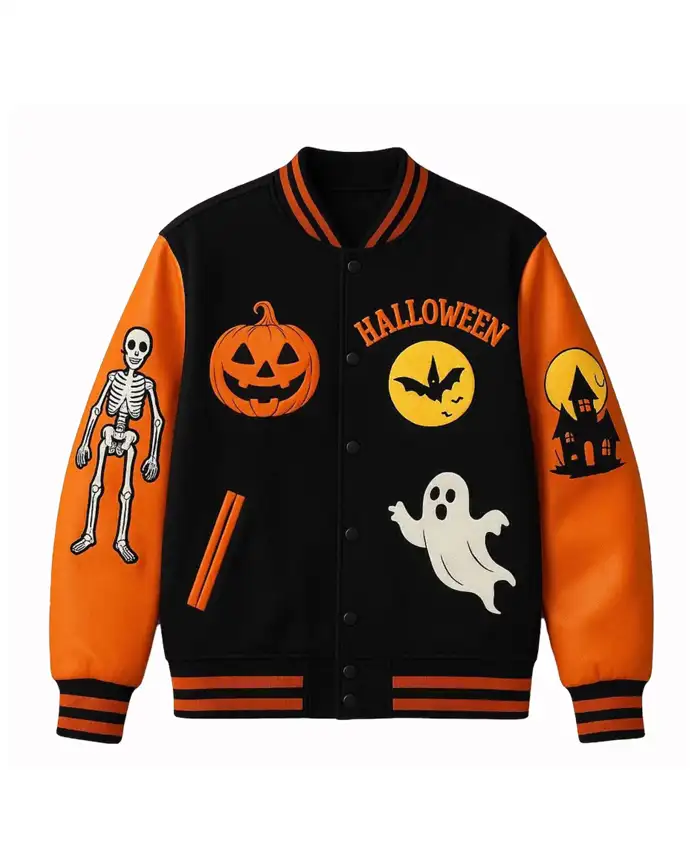 Halloween Pumpkin Ghost Varsity Jacket