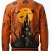 Halloween Pumpkin Moon Haunted Castle Leather Jacket For Sale