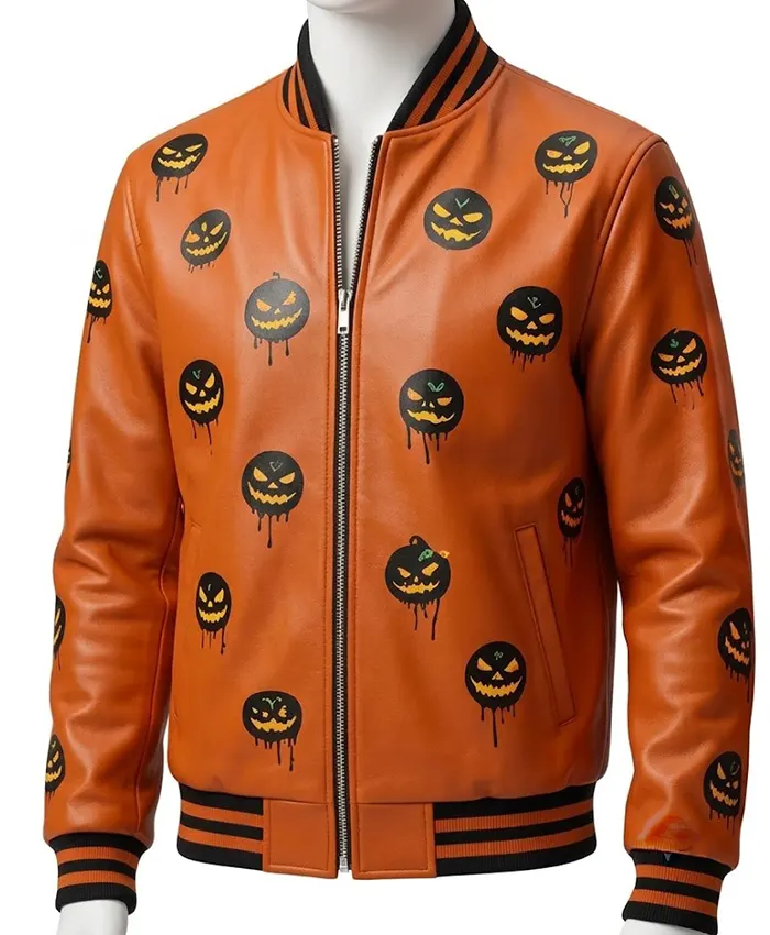 Halloween Pumpkin Moon Haunted Castle Leather Jacket