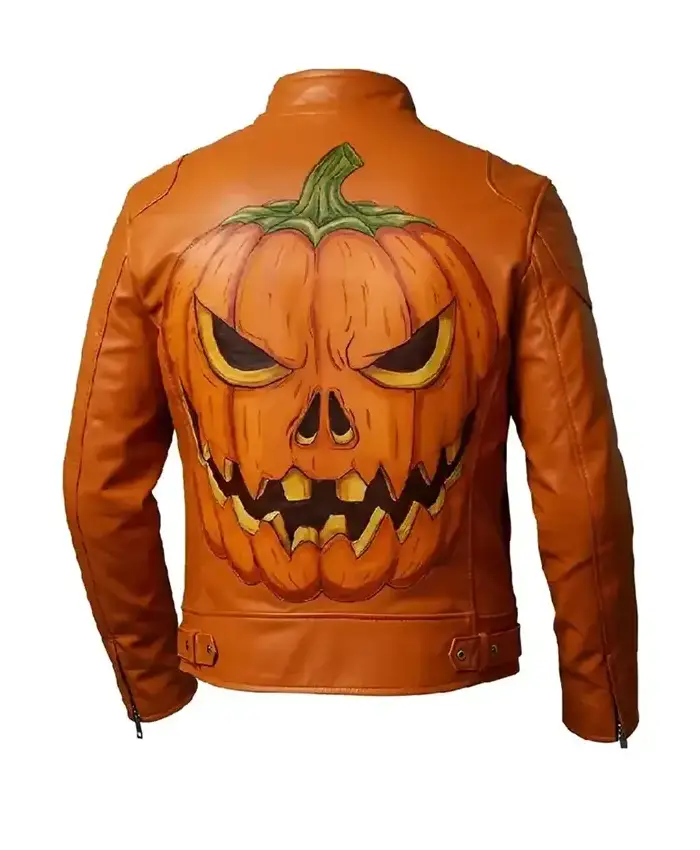 Halloween Pumpkin Orange Leather Jacket Back