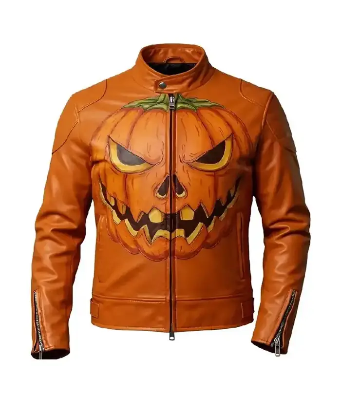 Halloween Pumpkin Orange Leather Jacket