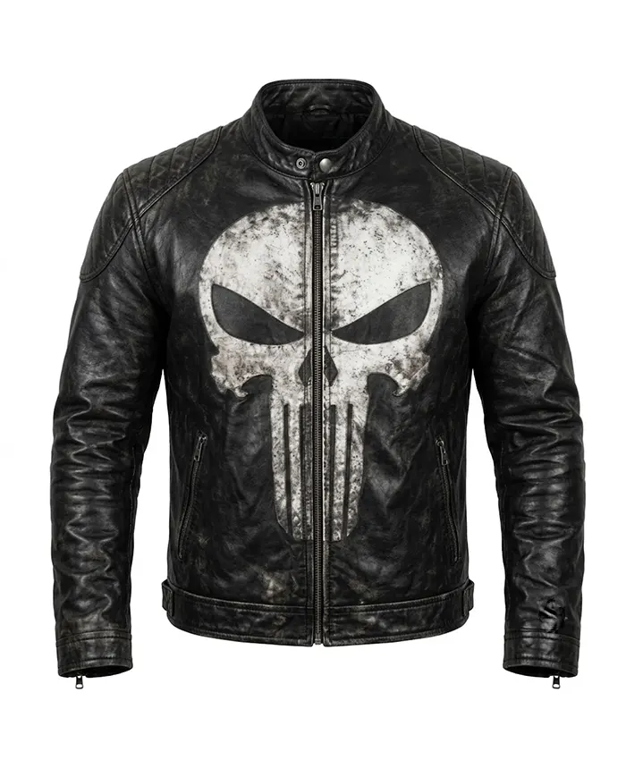 Halloween Punisher Skull Leather Biker Jacket