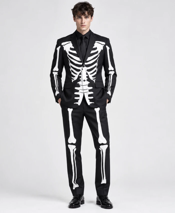 Black and White Skeleton Costume Suit for Halloween