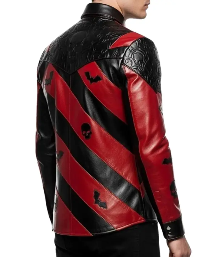 Halloween Skull Bat Red & Black Leather Gothic Cosplay Jacket Back