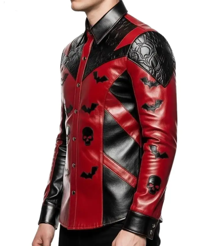 Halloween Skull Bat Red & Black Leather Gothic Cosplay Jacket On Sale