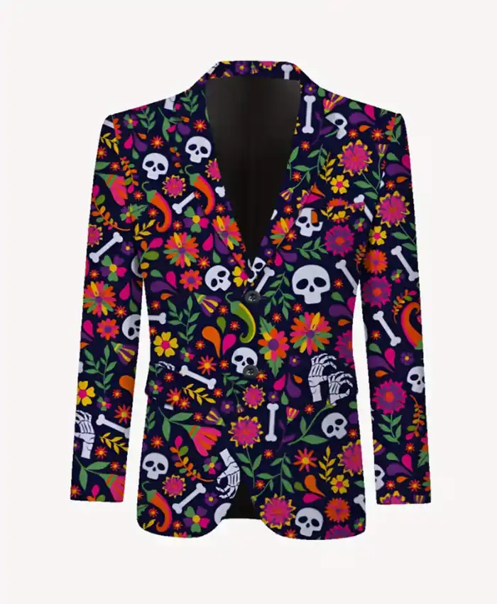 Halloween Skull and Floral Print Suit Front