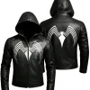 Halloween Spider Black Hooded Leather Jacket