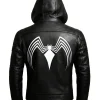 Halloween Spider Black Hooded Leather Jacket Back
