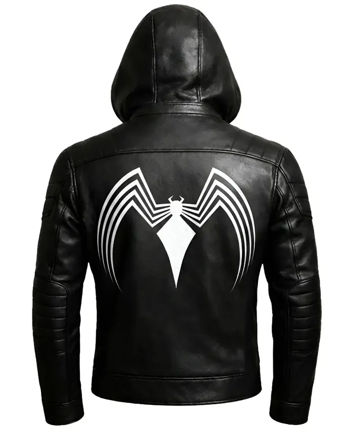 Halloween Spider Black Hooded Leather Jacket Back