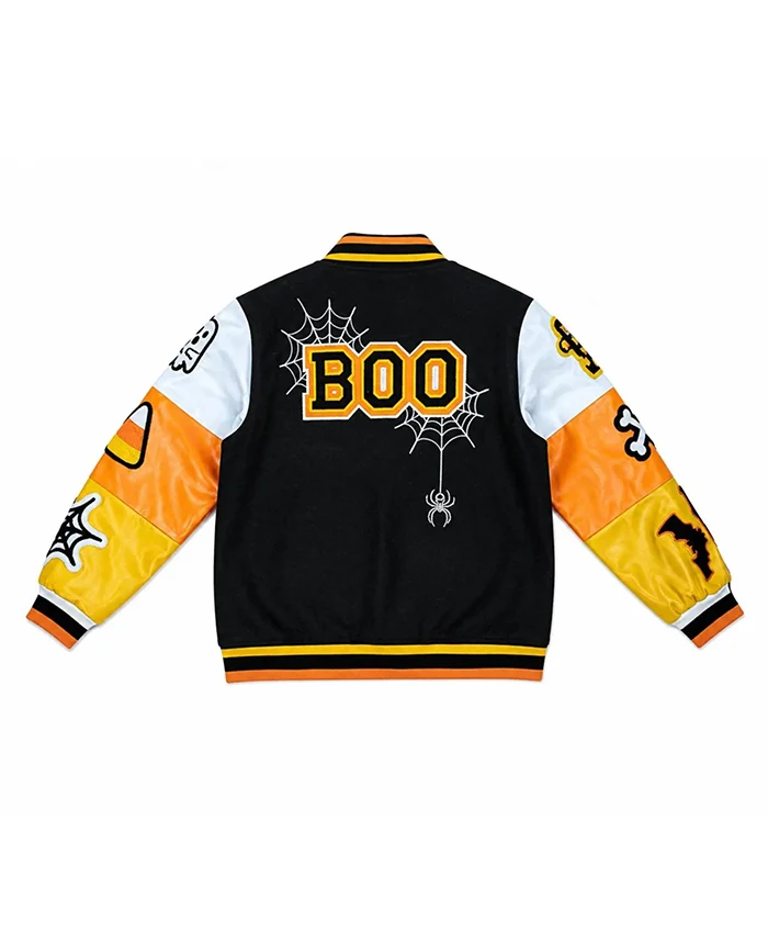 Halloween Spooky Boo Embroidered Patches Varsity Jacket Back