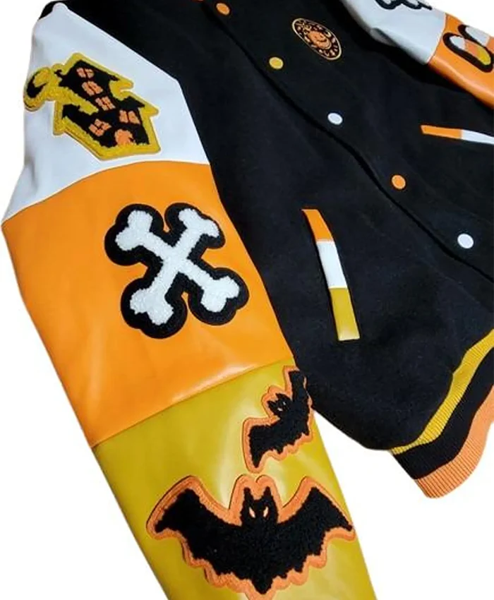 Halloween Spooky Boo Embroidered Patches Varsity Jacket For Sale