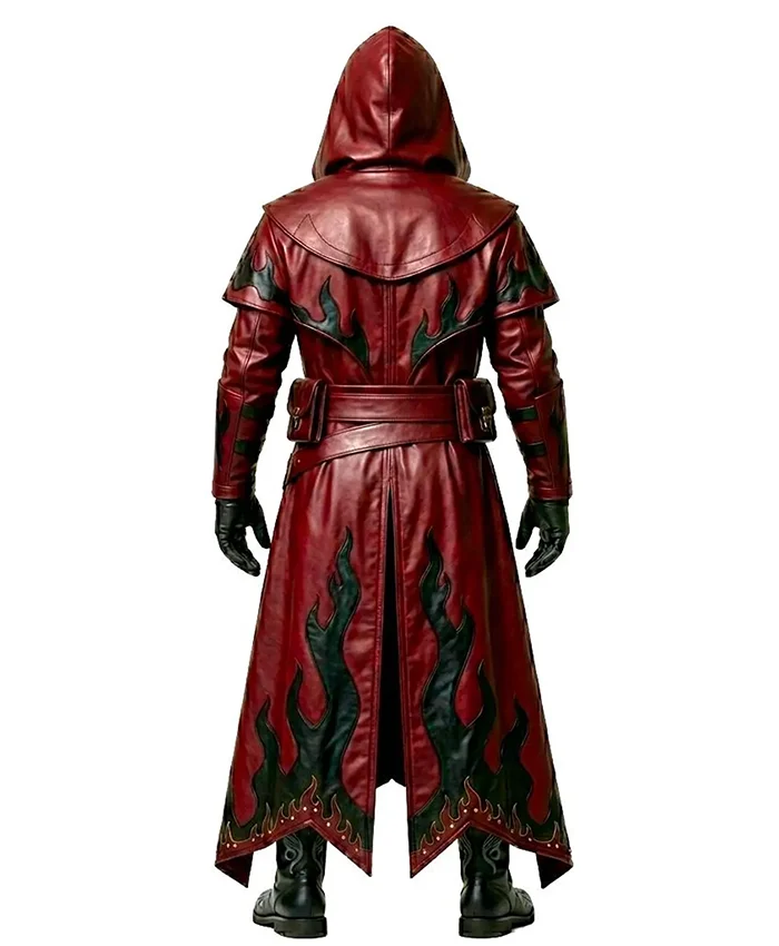 Halloween x Gothic Cosplay Red Leather Duster Coat Back