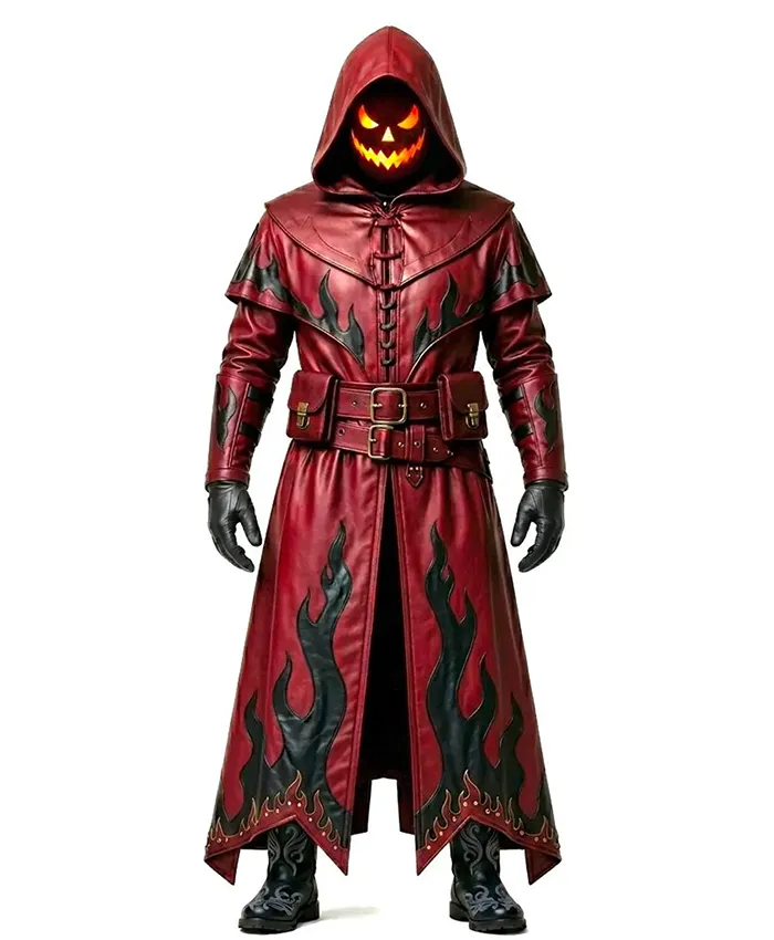 Halloween x Gothic Cosplay Red Leather Duster Coat