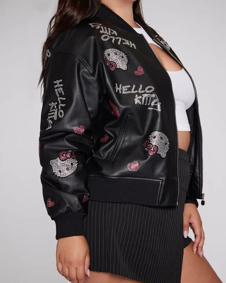Hello Kitty Forever 21 Rhinestone Real Leather Bomber Jacket