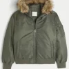 Hollister Fur Hooded Bomber Jacket