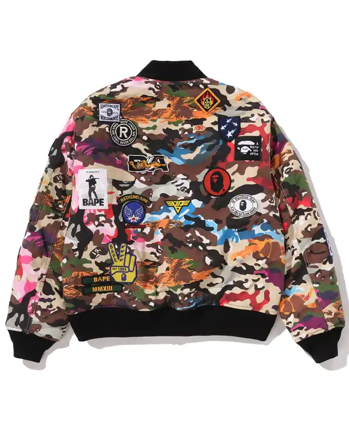 Hybrid Camo Multi Badge Padded MA-1 Jacket For Sale