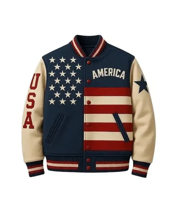 Independence Day USA Flag Wool Varsity Jacket